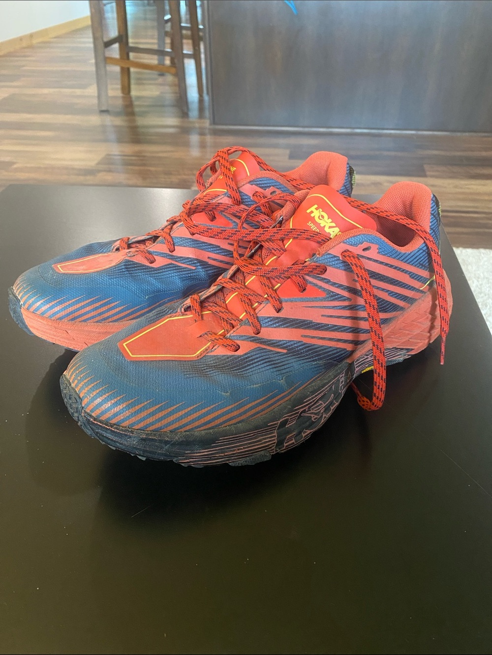 Hoka Men's Blue and Orange Trail Running Sneakers